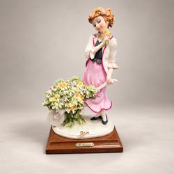 Giuseppe Armani Flower Cart 468F Figurine Girl Wheelbarrow 1988 Florence 10”