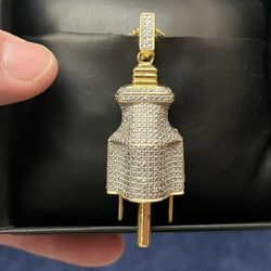 925 Sterling Silver With 14k Gold Plating Over Top Real Diamonds Plug Chain