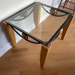 Pair of Wood and Metal Glass Top End Tables