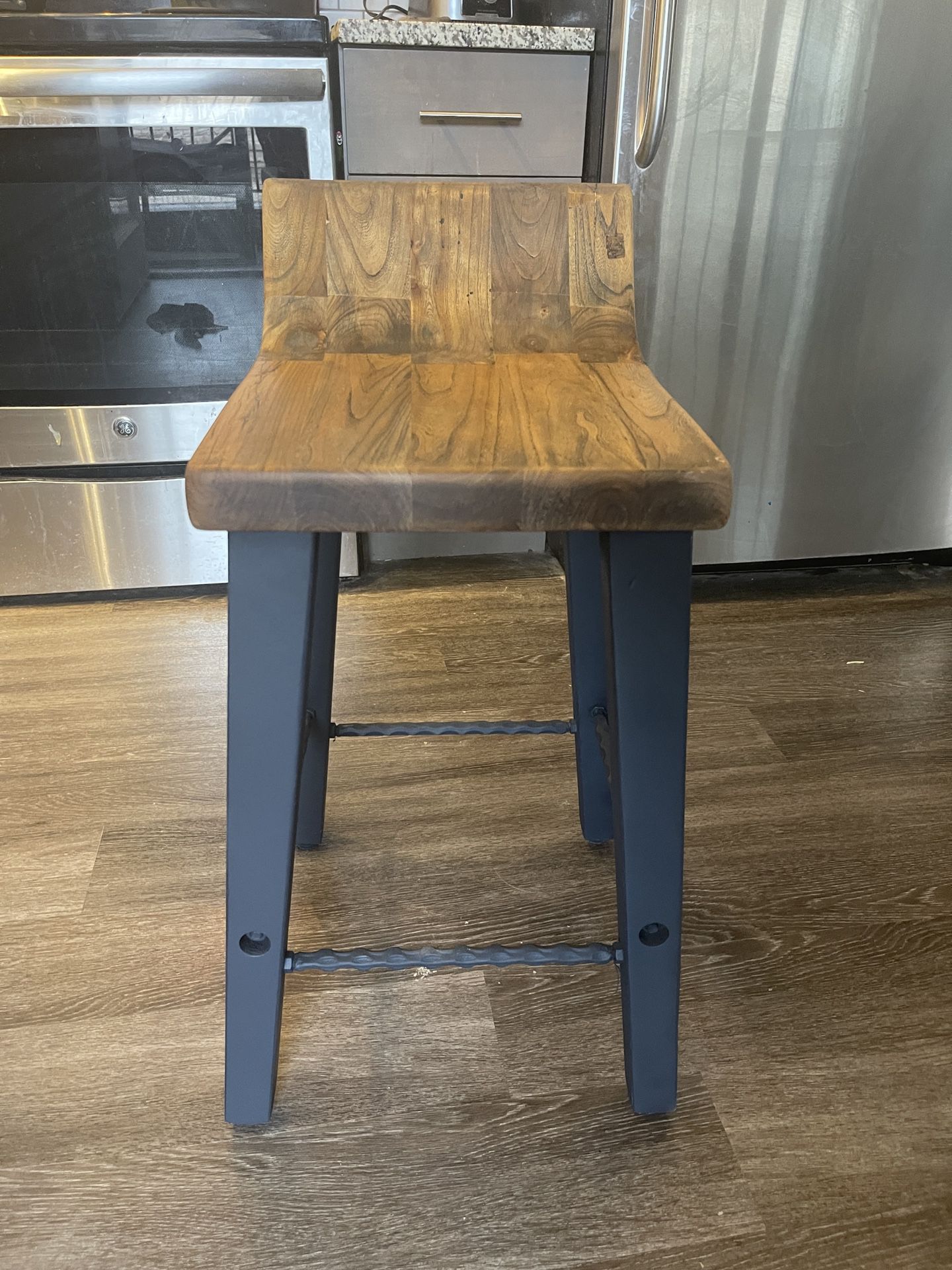  2 Hand Finished Solid Wood Rustic/Industrial Stools 