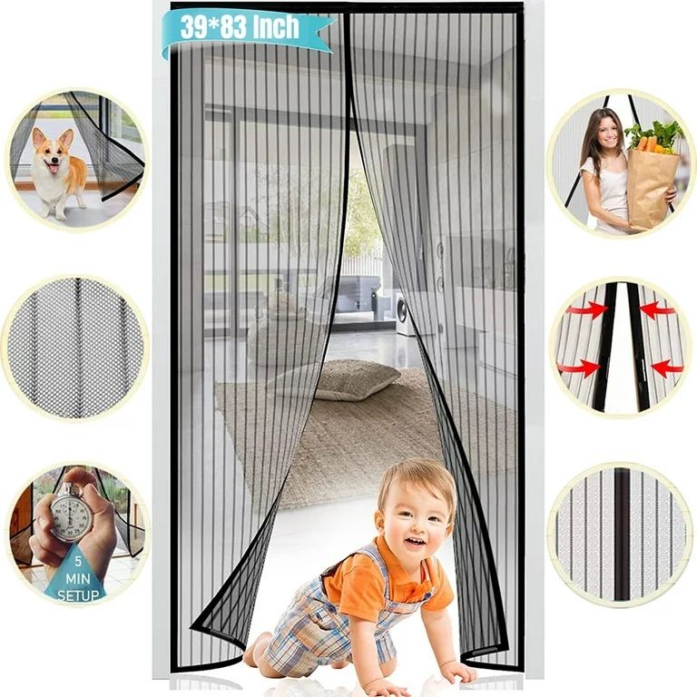 Magnetic Screen Door Mesh, Self Sealing Door Screen Magnatic Closure, 39" x 83"