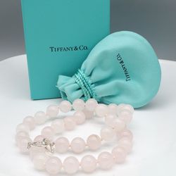Tiffany&Co. Sterling Silver Rose Quartz Beaded Necklace 