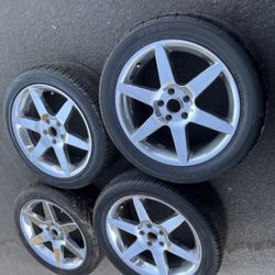 4 — 235/45r18 255/45r18 5x4.5 5x114.3 Chrome Ford Mustang G35 G37 Altima Accord Civic Camry Wheels Rims Good Treads Tires!!!!