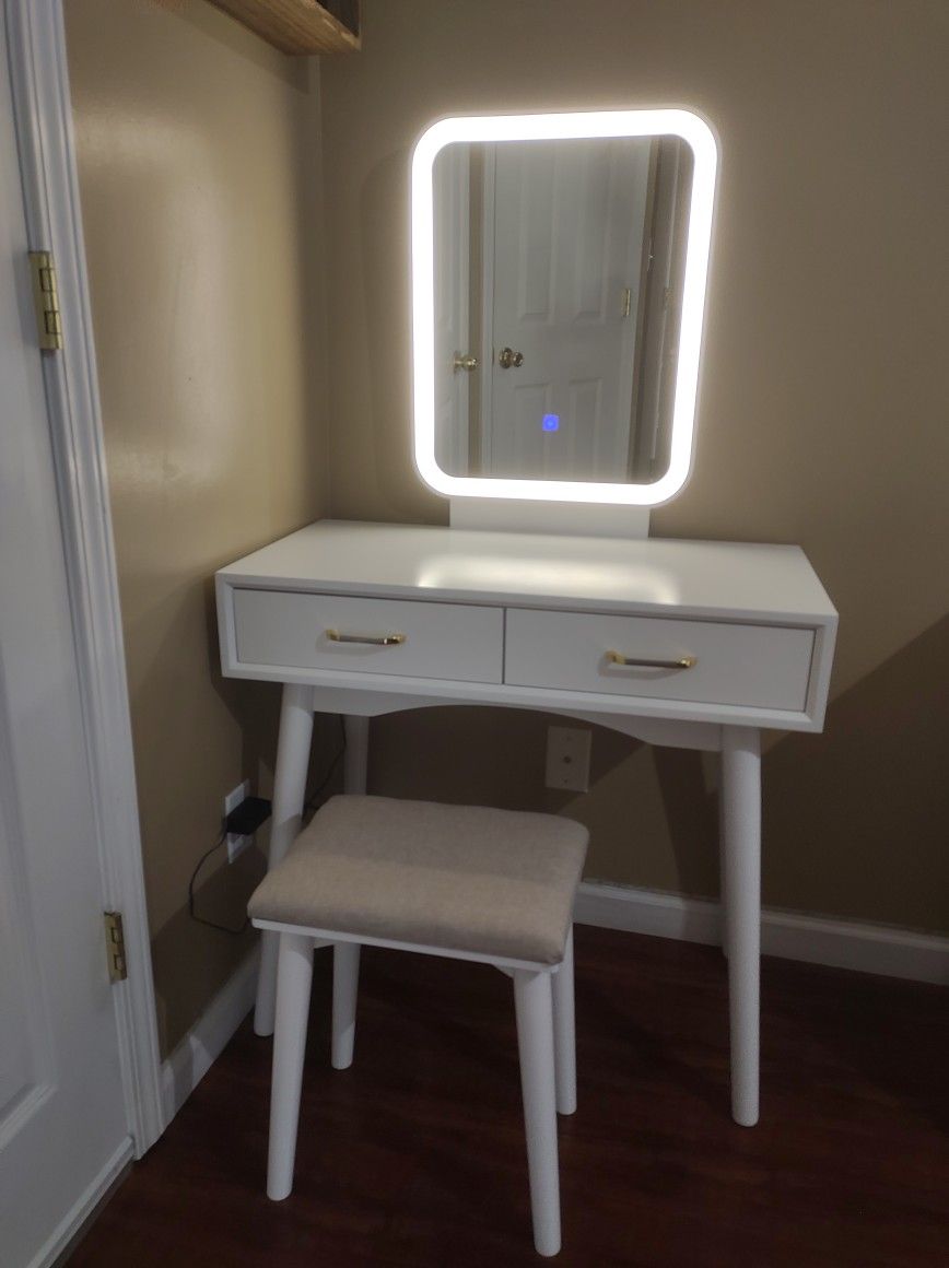 Vanity Table Set with Lighted LED Touch Screen Dimming Mirror for Makeup