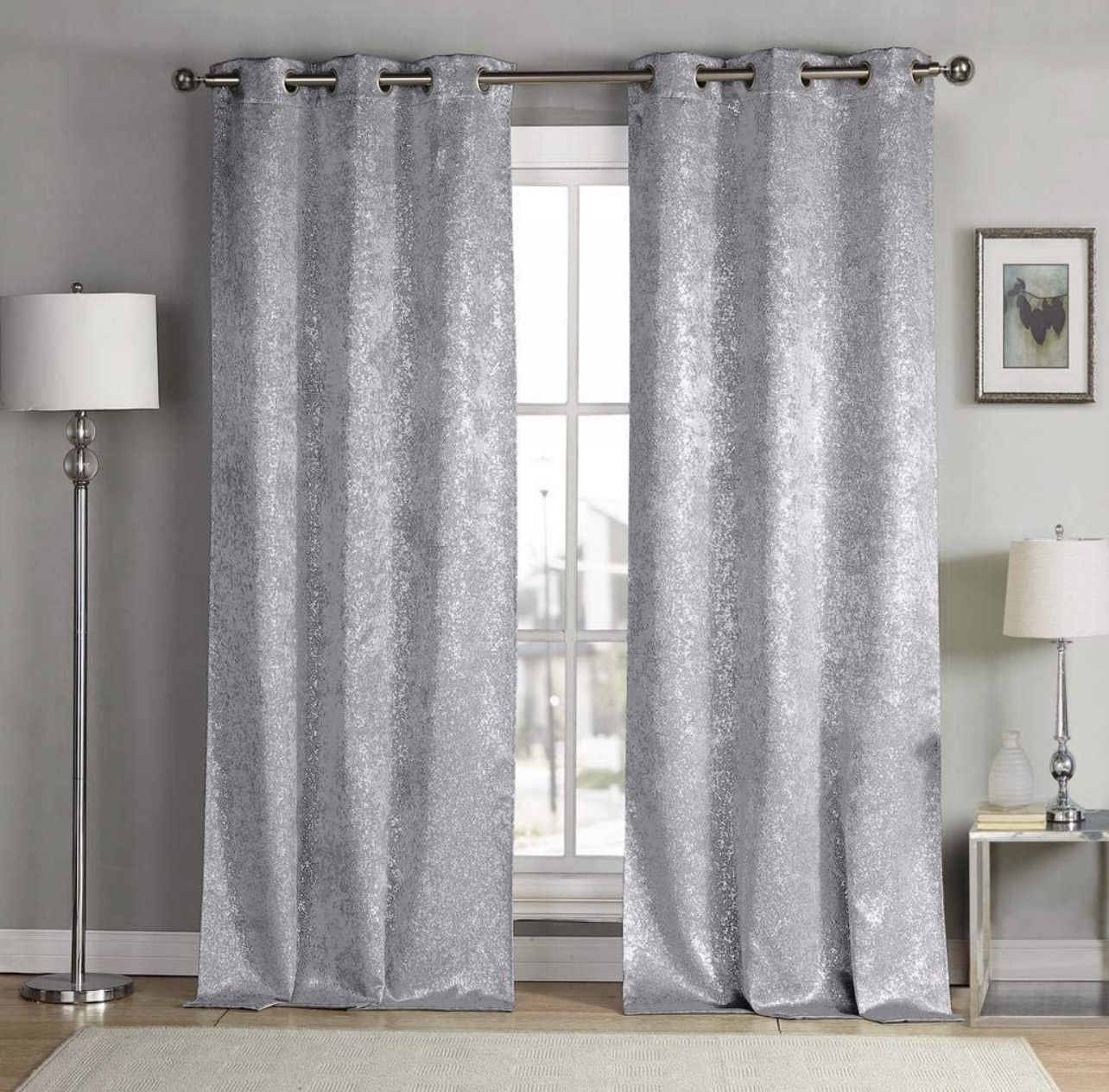 Silver Metallic Curtains (2 Sets/4 panels)