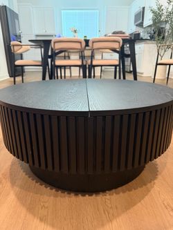 Modern Black Round Lift-Top Coffee Table w/ Hidden Storage – 31.5”