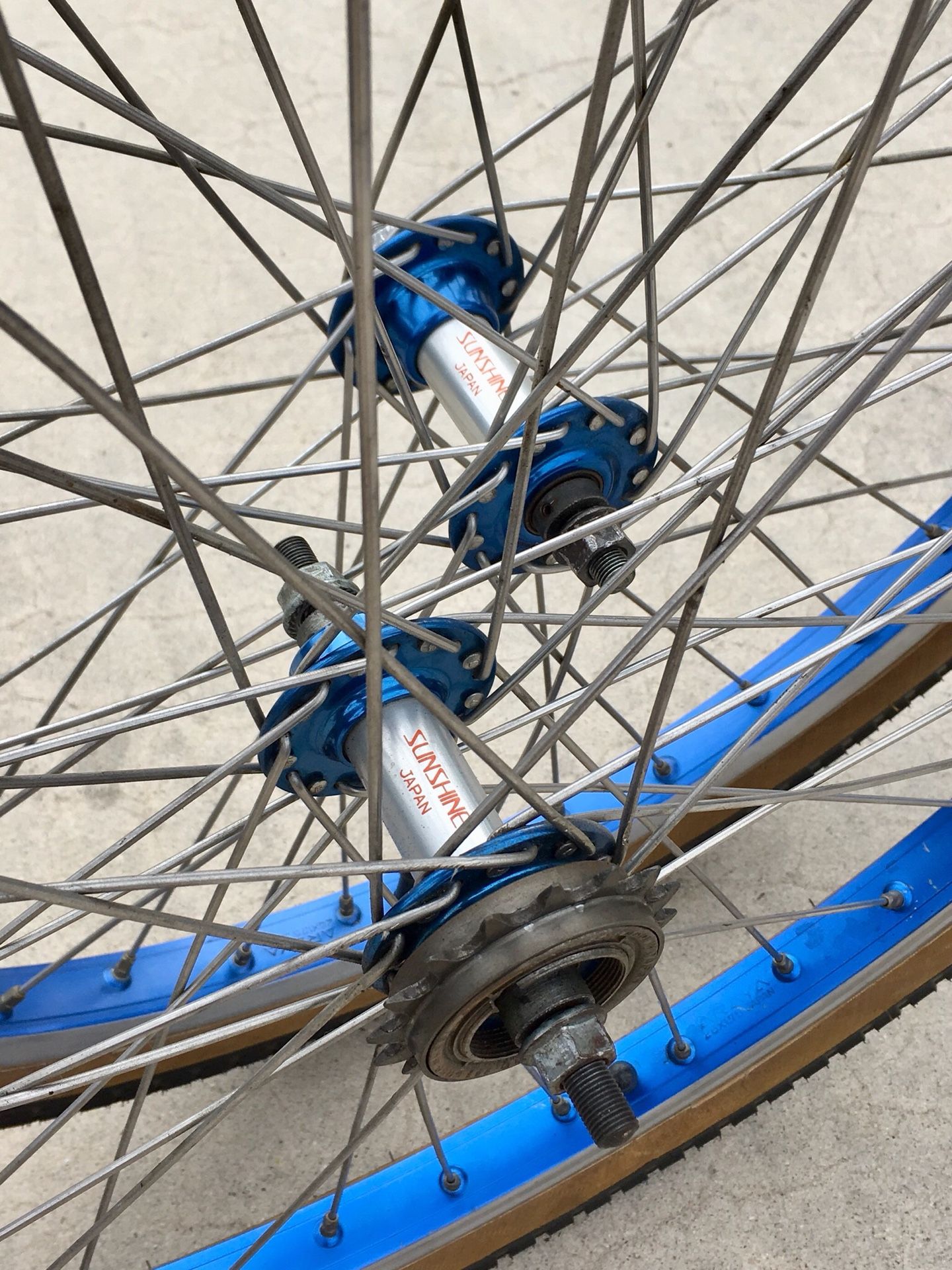 OLD SCHOOL SUNSHINE JAPAN SEALED HUBS ARAYA 26x1.75” BLUE BMX RIMS WHEELS SET COOK BROS CHAMPION POWERLITE GT GLJ 3 BAR 26” PRO CRUISER BIKE