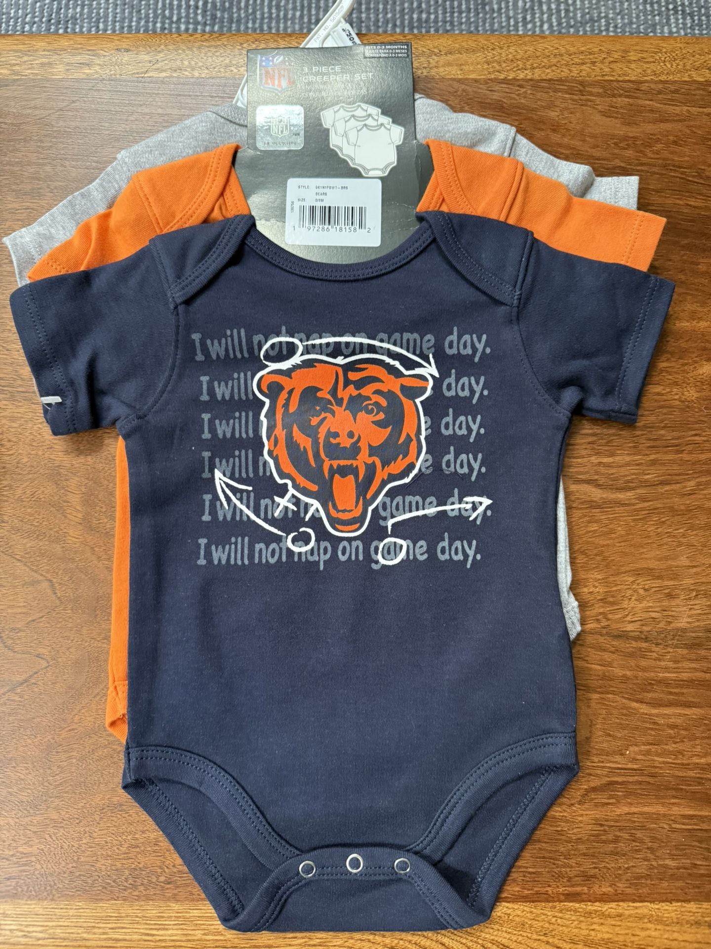 Chicago Bears Newborn & Infant Three-Pack Eat, Sleep & Drool Retro Bodysuit Set 0-3M
