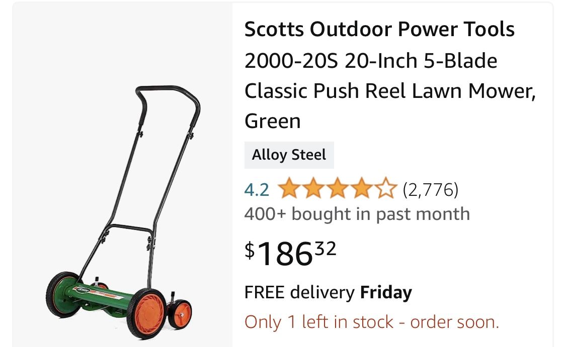 Scotts Push Mower With Basket