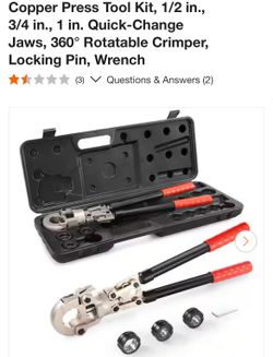 SKYSHALO Copper Press Tool Kit, 1/2 in., 3/4 in., 1 in. Quick-Change Jaws, 360° Rotatable Crimper, Locking Pin, Wrench
