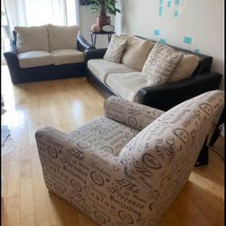 2 Sofas Leather Suede Brown