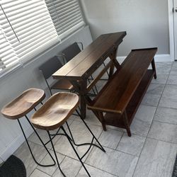 Bench Dining Table + 2 Barstools