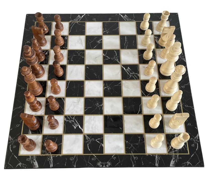 Wooden Chess Set 14.5 Inch, 37 Cm - Mosaic / Walnut / Marble Pattern Chess Board and Wooden Figures Chess Set - Ideal Birthday Gift
