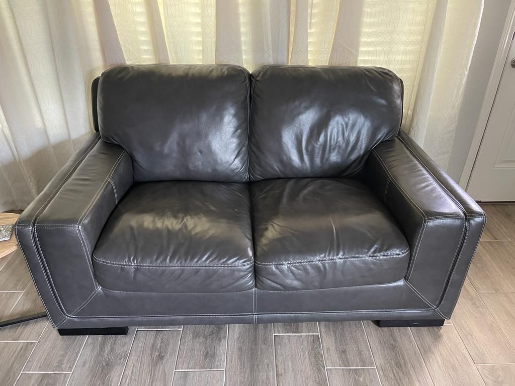 Leather Couch With Ottoman Set 