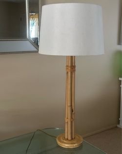 Beautiful Large Table, Lamp Natural Bamboo Organic Base White Fabric Shade