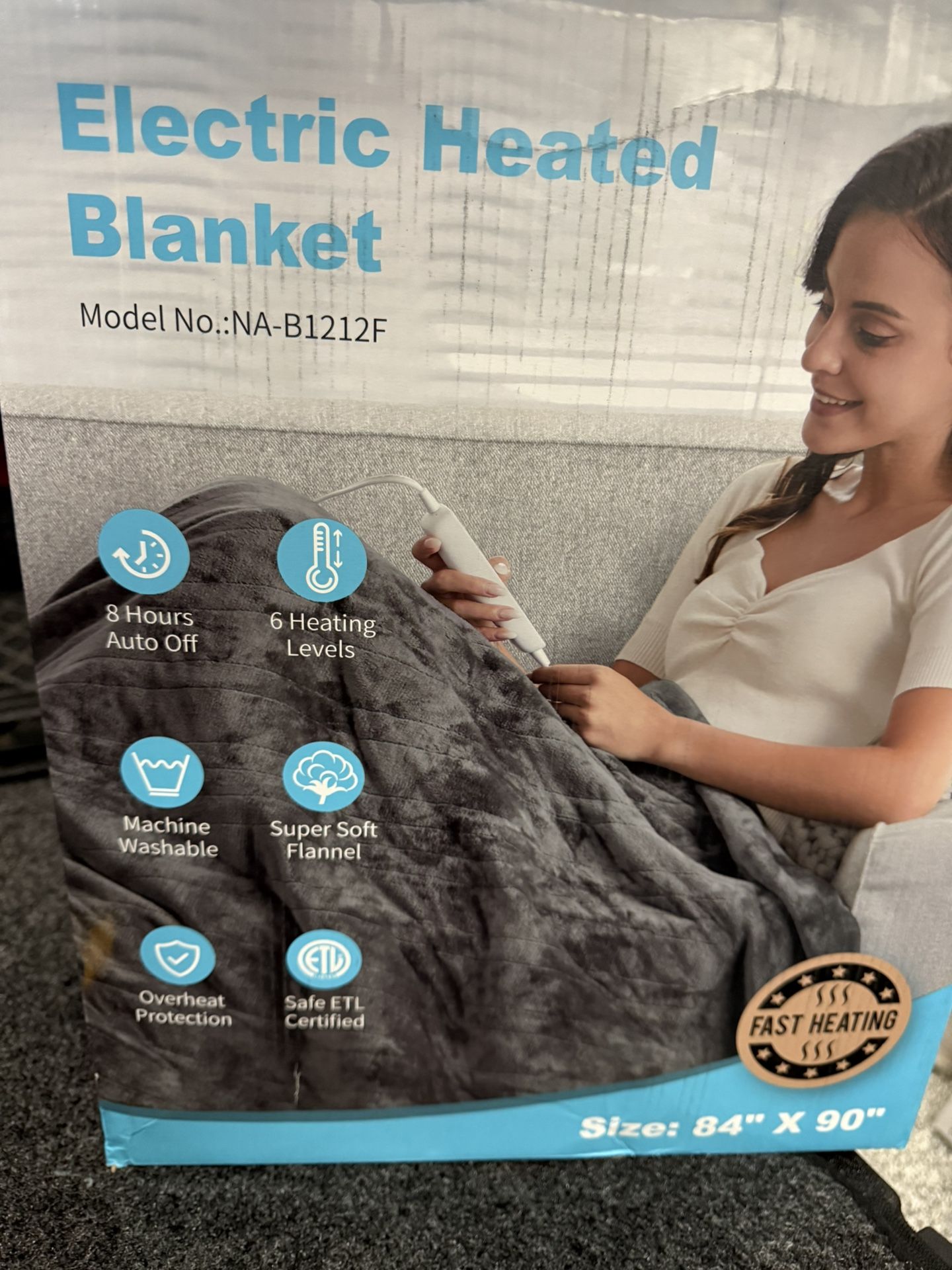 Electric Heated Blanket Queen 84x90 Auto Off LCD Display