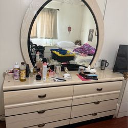 White beige dresser and nightstands