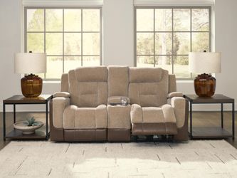 Mixed Motion Brownstone Power Reclining Loveseat with Console (Online Special Price)