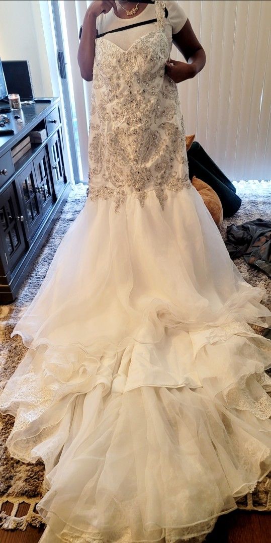 Wedding Dress With Hand Beaded Rhinestones/ Corset Back.