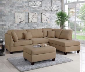 Brand New Sand Sectional Sofa w Ottoman