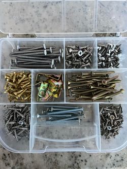 Assorted Screws in Plastic Container