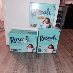Size 1 Diapers (Three Boxes Of 108 Rascals Premium Diapers) 