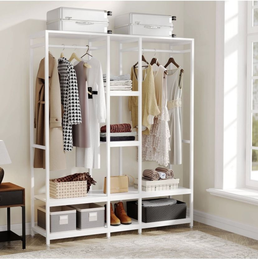 Tribesigns Freestanding Closet Organizer, Double Rod Clothes Rack