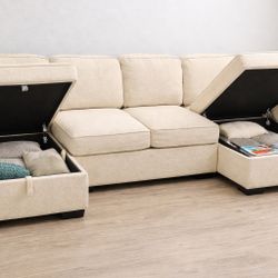 Sectional Sofa U-Shape | Storage + Sleeper + USB | Like New – $1,100