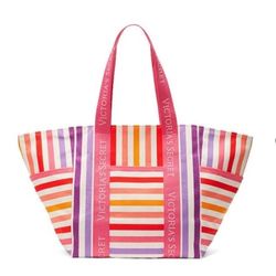 Victoria Secret Pink Rainbow Striped Tote Bag