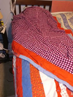 Vintage Homemade Queen Size Quilt.