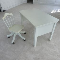 White Study Desk And Rolling Chair