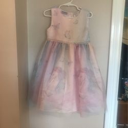Girls Easter Unicorn & Butterflies Dress Size 5