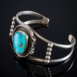 Vintage Navajo Sterling Silver Turquoise Cuff Bracelet 24g Size 6.5" Signed