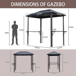 Grill Hardtop Gazebo 5x8 - Outdoor Metal Hardtop BBQ Gazebo, Permanent Galvanized Steel Pavilion with Sturdy Aluminum Frame & Shelves for Patio, Backy