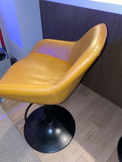 Yellow Faux Leather Swivel Bar Stool
