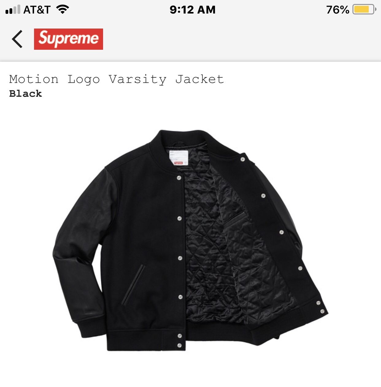 Supreme Motion Logo Varsity Jacket Black Size Small for Sale in