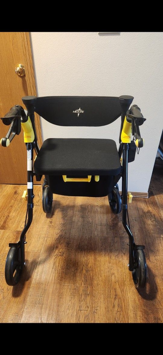 Medline Premium Empower Folding Mobility Rollator Walker with Memory Foam Seat, Black, 300 lb. Weight Capacity, 8" Wheels, Cupholder,Rolling Walker