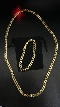 gold plated miami cuban link chain and matching  bracelet