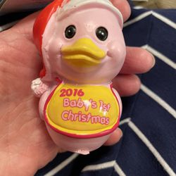 3” 2016 Baby’s 1st Christmas Pink Duck Ornament New