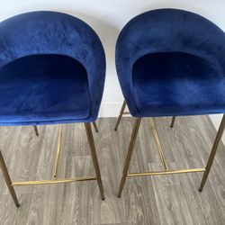 Velvet, Royal Blue Bar Stools. Set Of 2, Brand New