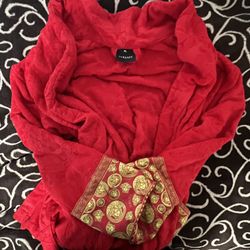 Versace Baroque Bathrobe Unisex Red Size XL
