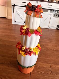 Stacked White Pumpkin Fall Decoration