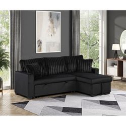 NEW IN BOX-  Small Black Pull-Out Bed Storage Chaise Sectional FINANCE available $39 down ✅