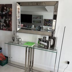 Glass Table w/Chrome Base & Mirror
