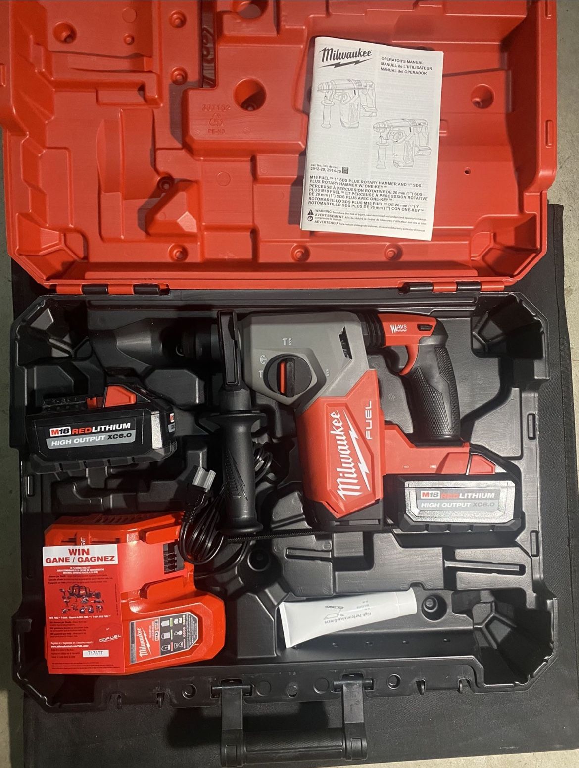 Milwaukee M18 FUEL 18V Lithium-Ion Brushless 1 in. Cordless SDS-Plus Rotary Hammer Kit with Two 6.0 Ah Batteries, Hard Case