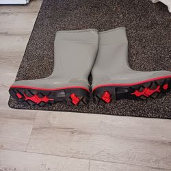 Serves Max PVC Chemical Resistant Work Boots Gray With Red Trim