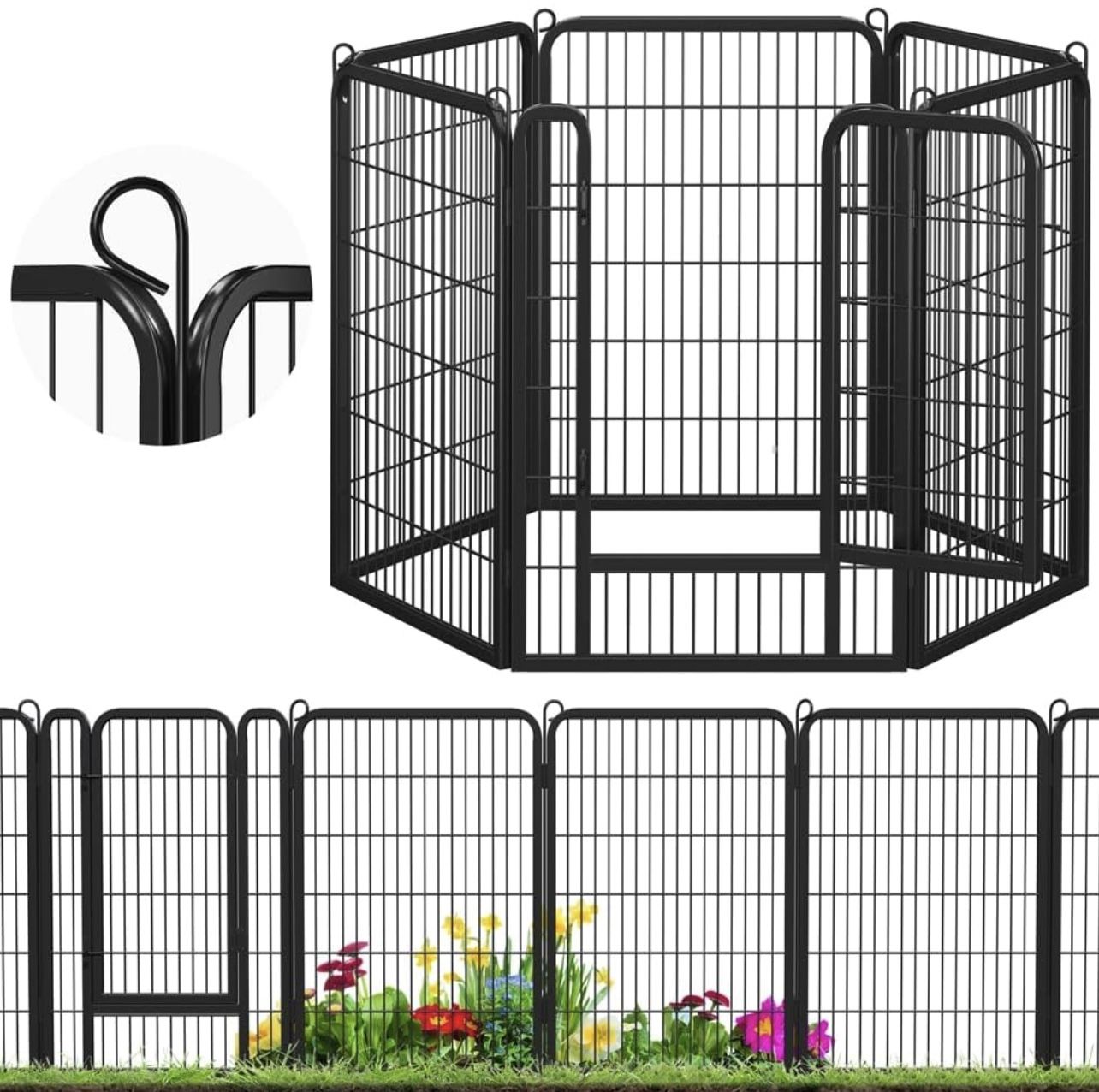 40in x 13ft Decorative Garden Fence Rustproof Folding Fencing Landscape Patio Flower Bed Animal Barrier Border for Dog Outdoor Fences Black