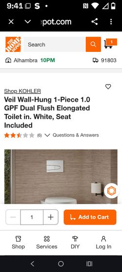 Kohler toilet hung