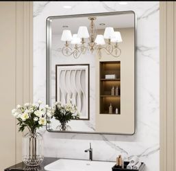 Modern Silver Framed Wall Bathroom Mirror