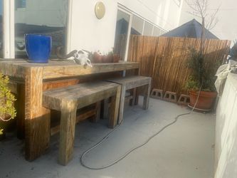 Restoration Hardware Wooden Patio Table and Benches